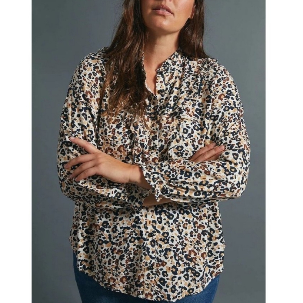 Maeve by Antropologie Katia Ruffled Leopard Print Blouse Top
